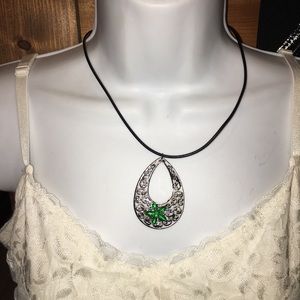 Green & black pendant necklace on leather cord NWT